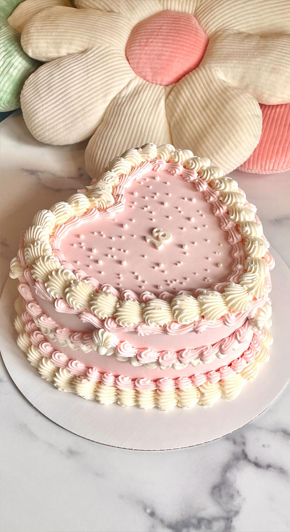 50 Cute Vintage Style Cake Delight Ideas : Pink & White Cake with Scattered Pearls