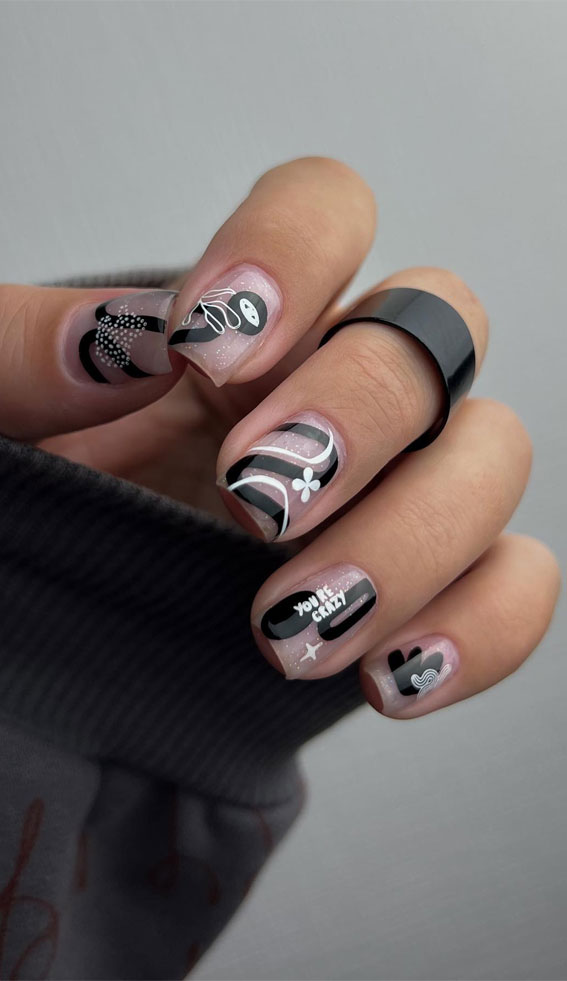 30 Best Black Nail Designs For 2022 : Black Marble Acrylic Nails