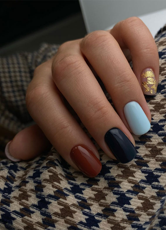 Thanksgiving Nail Art Delights : Different Colour Short Nails