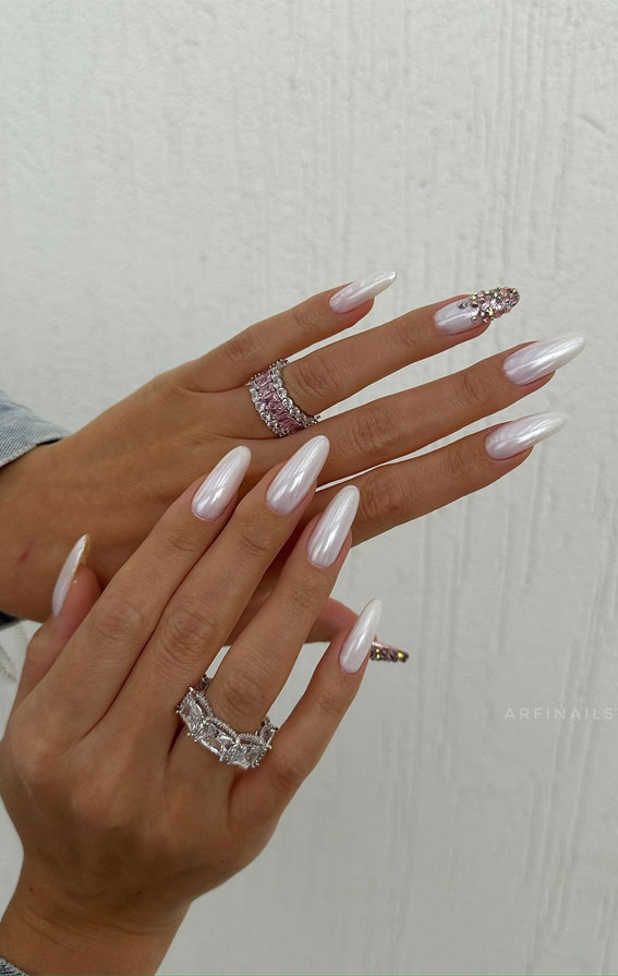 Thanksgiving Nail Art Delights : Pearly Nails with Gems