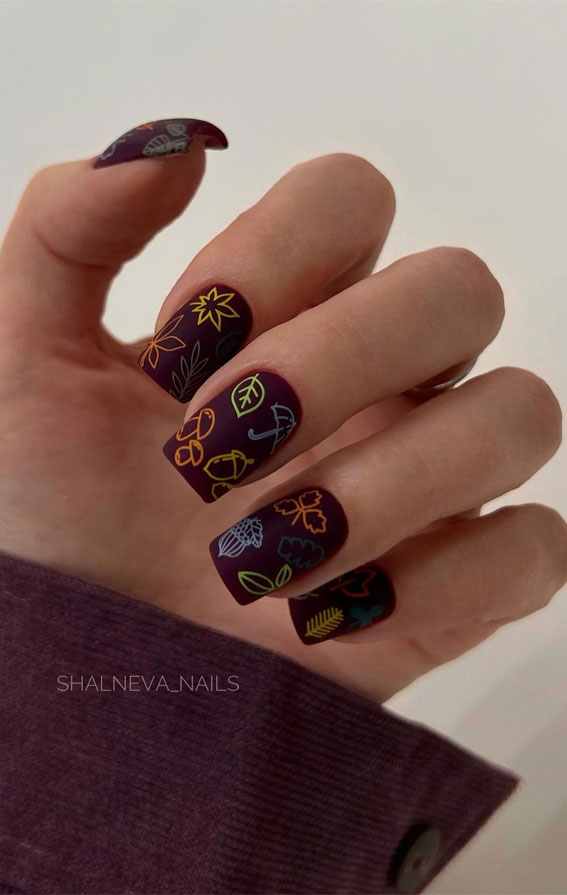Thanksgiving Nail Art Delights : Colourful Leaves on Black Nails