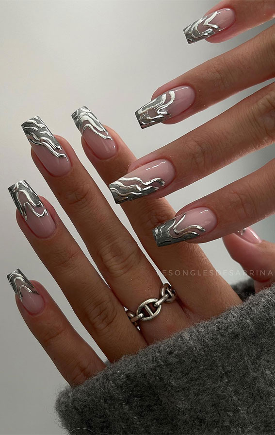 Thanksgiving Nail Art Delights : Abstract Chrome Tip Nails