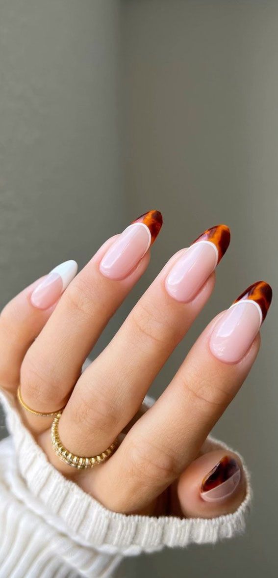 Thanksgiving Nail Art Delights : Tortoiseshell Double French Tip Nails