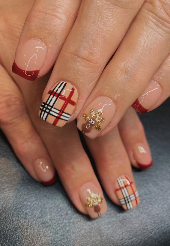 Thanksgiving Nail Art Delights : Plaid, Turkey and French Nails