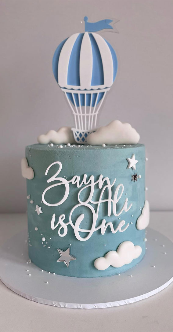 50+ Delightful 1st Birthday Cake Ideas for “Sweet Beginnings” : Blue Hot Air Balloon Cake
