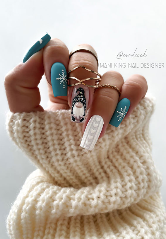 Festive Fingertips 52 Enchanting Christmas Nail Ideas : Gnome & Snowflake Nails