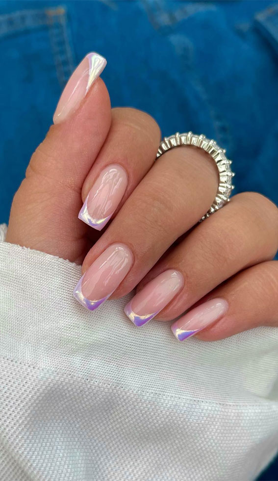 Pastel Chrome French Tip Nails, Chrome nails, Chrome Nail Art, Chrome short nails, Glazed Donut Nails, Metallic chrome nails, simple chrome nails, mirror chrome nails