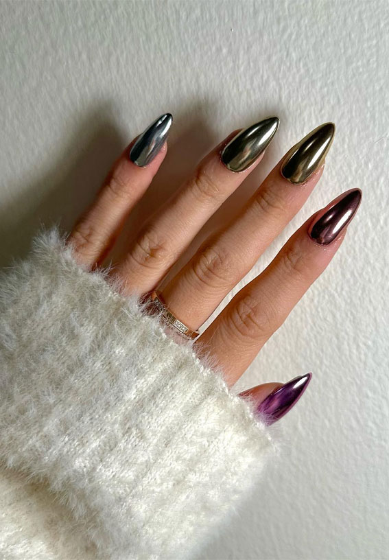 30+ Chrome for Nails Inspo — Topknots and Pearls | Gel nails, Black chrome  nails, Black nails