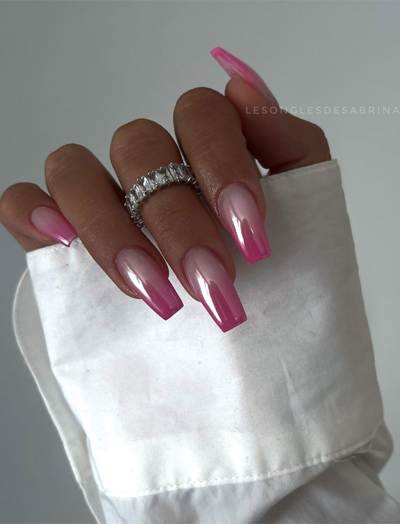 40+ Brilliant Chrome Nail Art Designs : Pink Ombre Chrome Nails