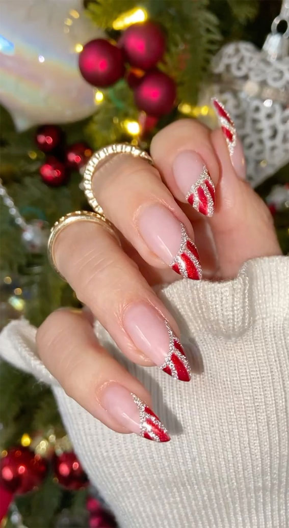 Festive Fingertips 52 Enchanting Christmas Nail Ideas : Red & Glitter French Tip Nails