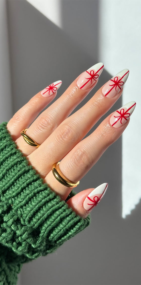 Festive Fingertips 52 Enchanting Christmas Nail Ideas : Present-Inspired on French Tip Nails