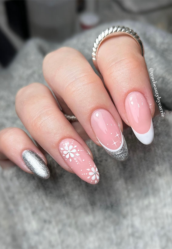Winter Wonders 49 Festive Christmas Nail Art Designs : White & Silver Double French Tips