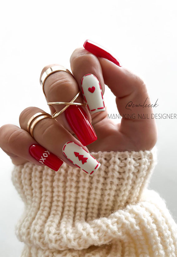 Winter Wonders 49 Festive Christmas Nail Art Designs : Red Christmas Tree Nails