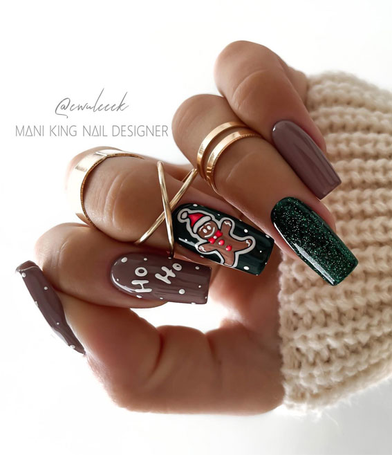 Winter Wonders 49 Festive Christmas Nail Art Designs : Gingerbread Man Chocolate Nails
