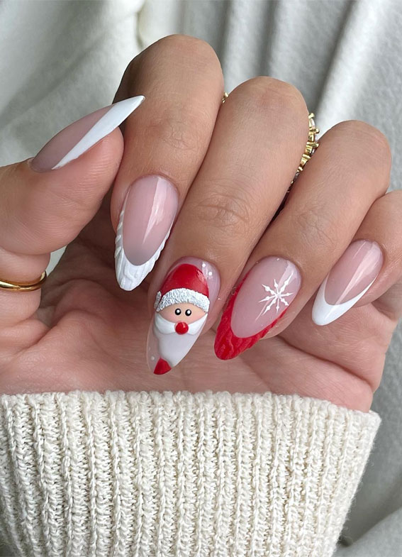 Christmas nails, Christmas nails simple, Red Christmas nails, white festive nails, Christmas nail art, Christmas nail ideas, Cute Christmas nails, festive nails, cute festive glitter nails