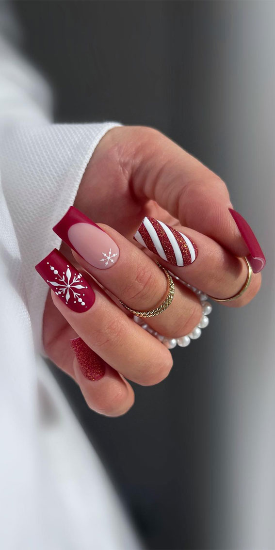 Winter Wonders 49 Festive Christmas Nail Art Designs : Snowflake, French & Red Candy Cane Nails