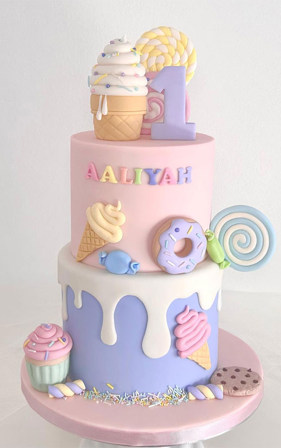50+ Delightful 1st Birthday Cake Ideas for “Sweet Beginnings” : Candy Land Two-Tiered Cake