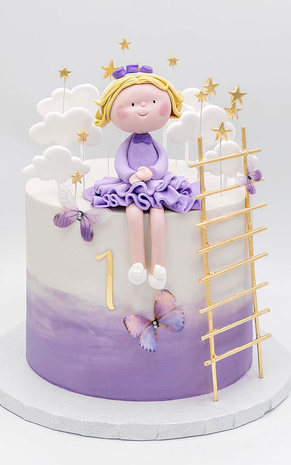 50+ Delightful 1st Birthday Cake Ideas for “Sweet Beginnings” : Ombre Purple Dreamy Cake
