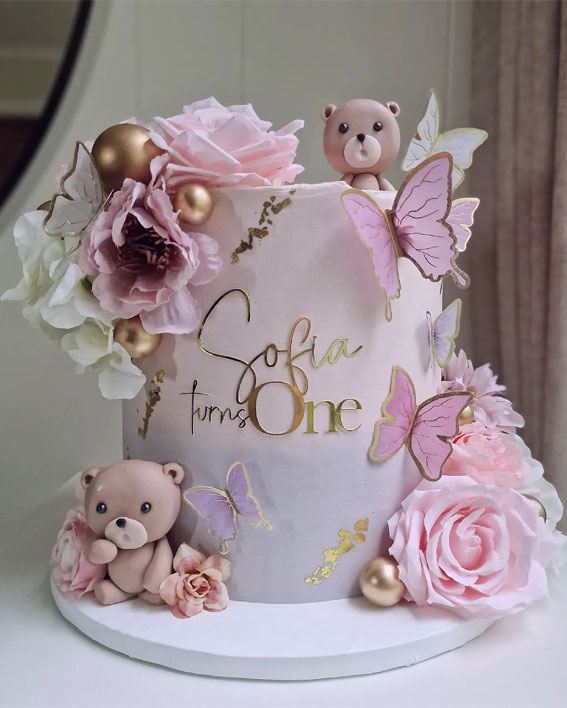 50+ Delightful 1st Birthday Cake Ideas for “Sweet Beginnings” : Butterfly & Teddy Cake