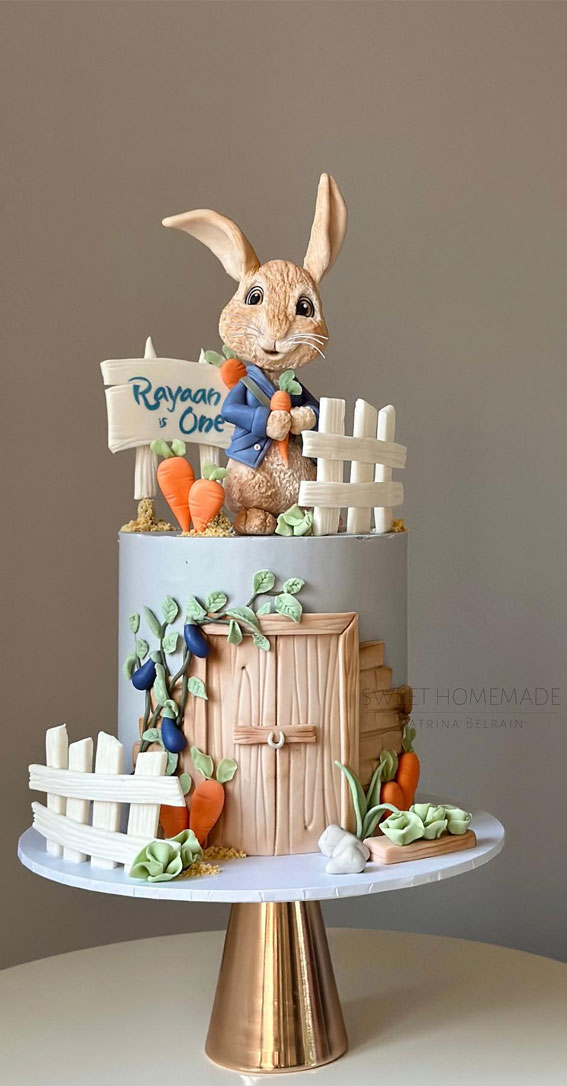 Peter Rabbitthemed first birthday cake, birthday cake, first birthday cake, first birthday cake ideas, first birthday cake, 1st birthday cake, cute first birthday cake