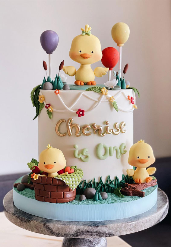 50+ Delightful 1st Birthday Cake Ideas for “Sweet Beginnings” : Cute Little Duckling Cake
