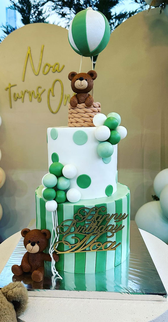 50+ Delightful 1st Birthday Cake Ideas for “Sweet Beginnings” : Green & White Two-Tiered Cake