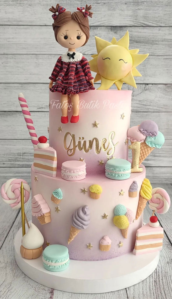 50+ Delightful 1st Birthday Cake Ideas for “Sweet Beginnings” : Pink Candy Land & Happy Sun