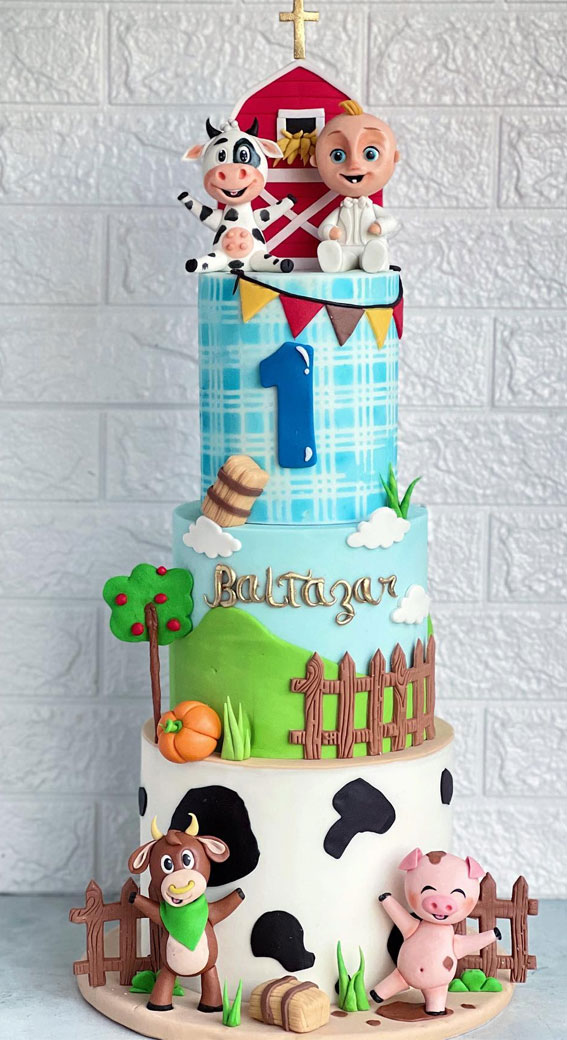 farm-themed first birthday cake, birthday cake, first birthday cake, first birthday cake ideas, first birthday cake, 1st birthday cake, cute first birthday cake