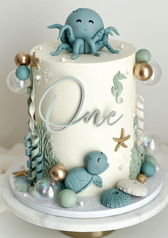 50+ Delightful 1st Birthday Cake Ideas for “Sweet Beginnings” : Sea Animals Ocean Theme Cake