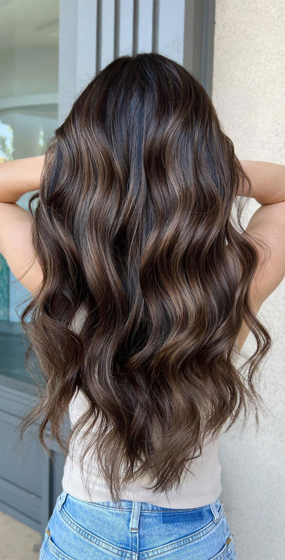 50+ Captivating Hair Colors for the Chilly Season : Chocolate Balayage Dark Hair