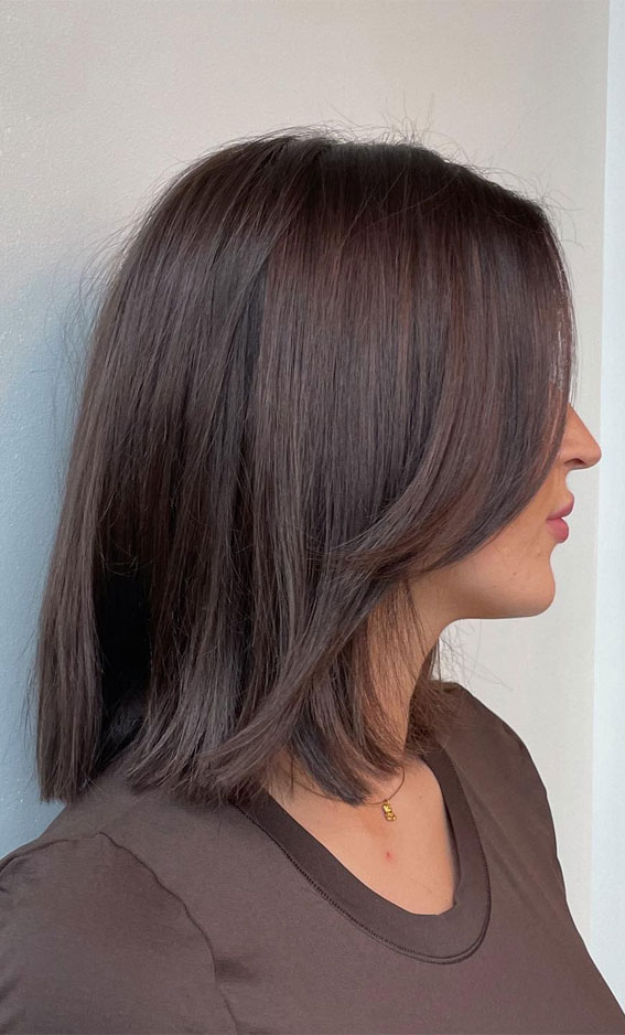 50+ Captivating Hair Colors for the Chilly Season : Chocolate Bob Curtain Bangs