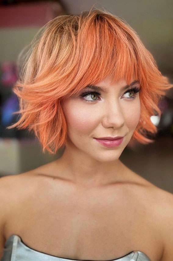 Sassy Short Hairstyles for Modern Elegance : Peach & Orange Copper Bixie