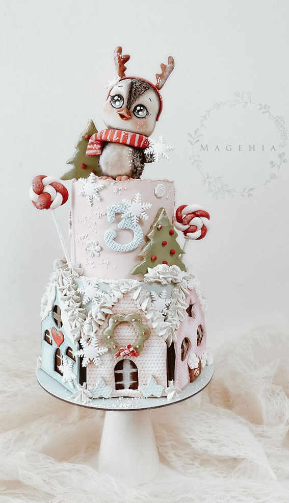 Festive Cake Ideas for Winter Wonderland Delights : Whimsical Winter Pink Cake