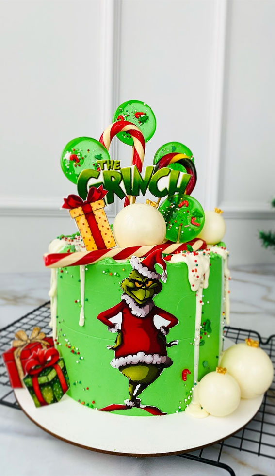 Festive Cake Ideas for Winter Wonderland Delights : Grinch’s Delight Whimsical Green Christmas Cake