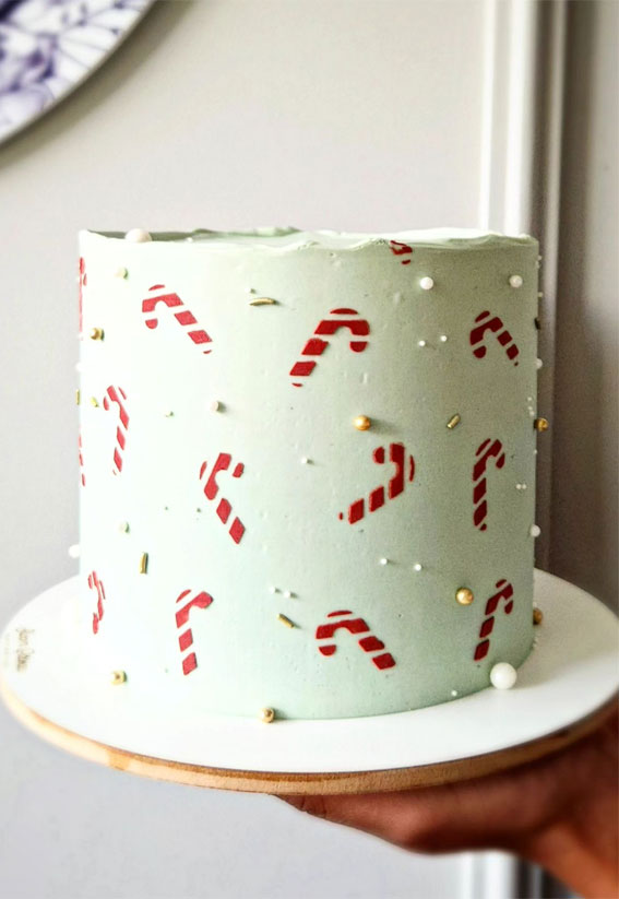 Festive Cake Ideas for Winter Wonderland Delights : Light Mint Cake with Candy Cane