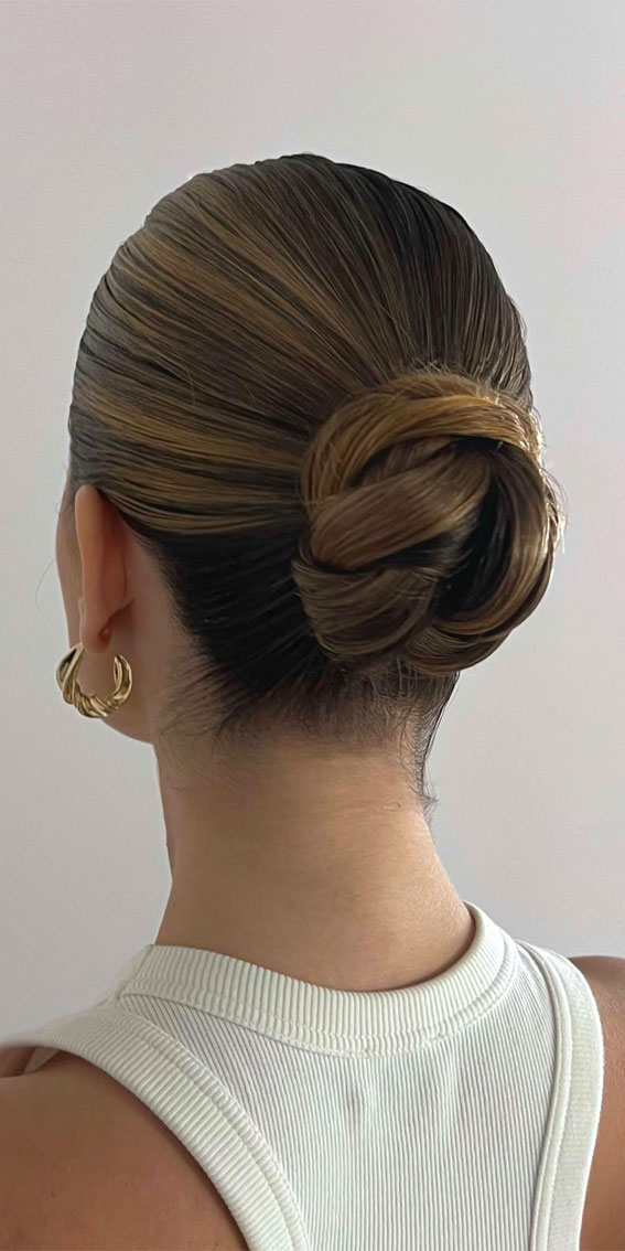 40 Timeless and Elegant Updo Hairstyles : Twisted Knot Low Bun