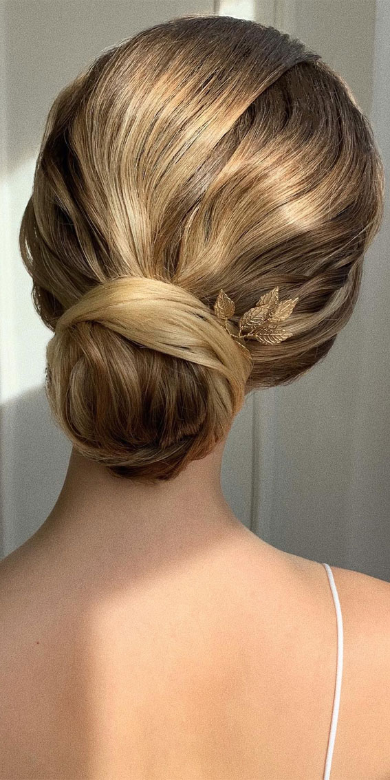 40 Timeless and Elegant Updo Hairstyles : Sleek with Textured Low Bun