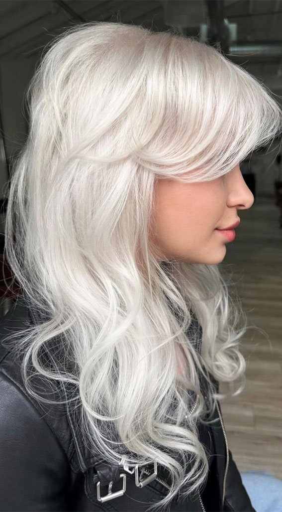 Winter Enchantment Hair Colours To Embrace The Season : Platinum Blonde with Bangs