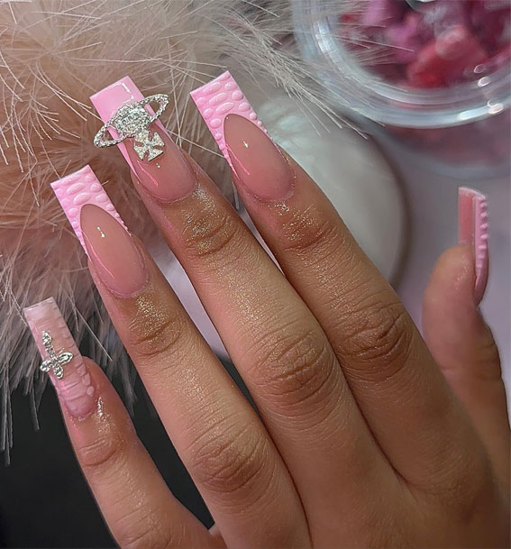 Celebrate Glam 22 Elegant Birthday Nail Designs : Pink Croc Skin-Inspired Tip Nails