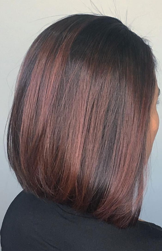 20 Tempting Cherry Cola Hair Colour Ideas : Red Brown Balayage Highlights Long Bob