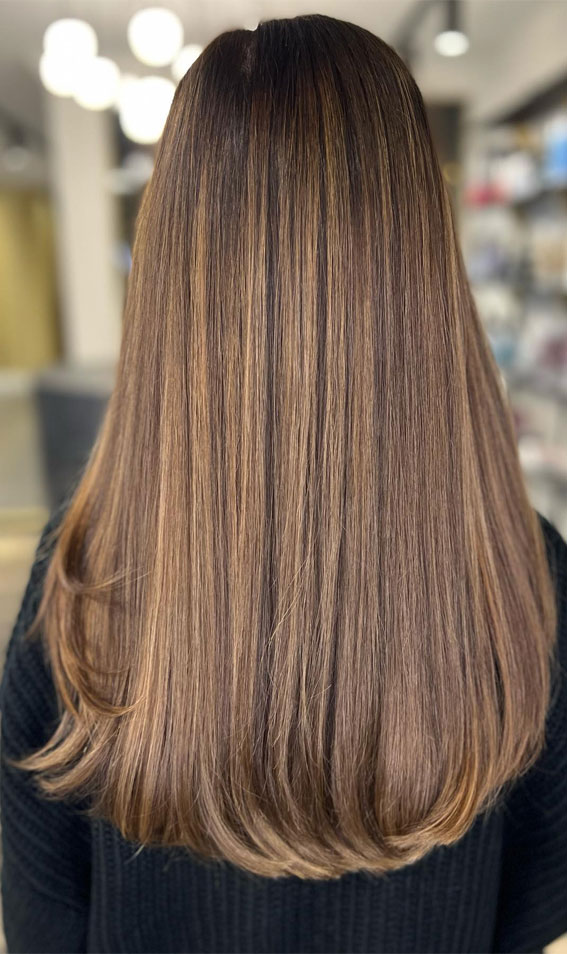 Spring-Inspired Hair Colour Ideas to Freshen Your Look : Hazelnut Balayage Long Tresses