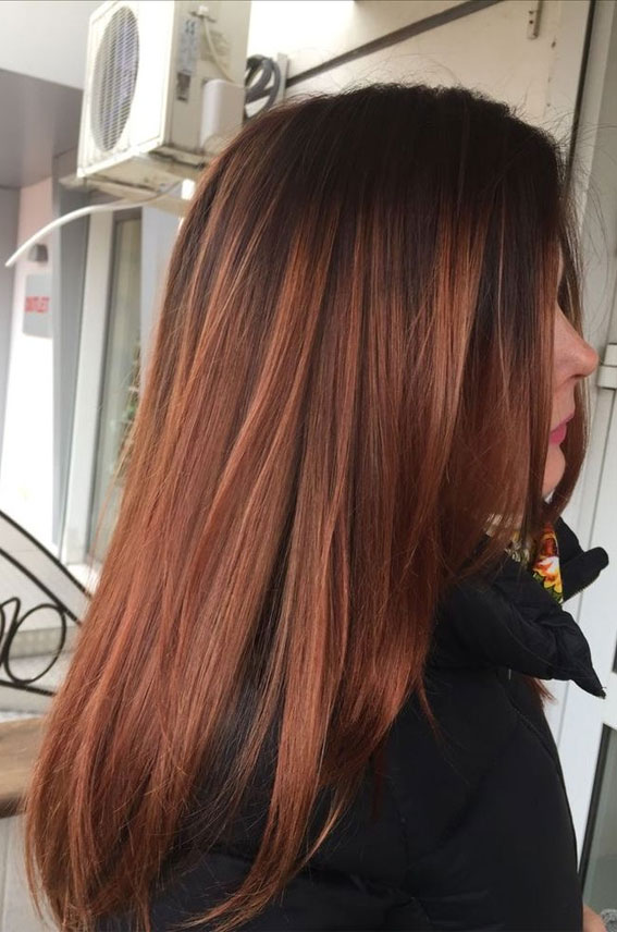 Winter Enchantment Hair Colours To Embrace The Season : Copper Chestnut Glow with Shadow Roots