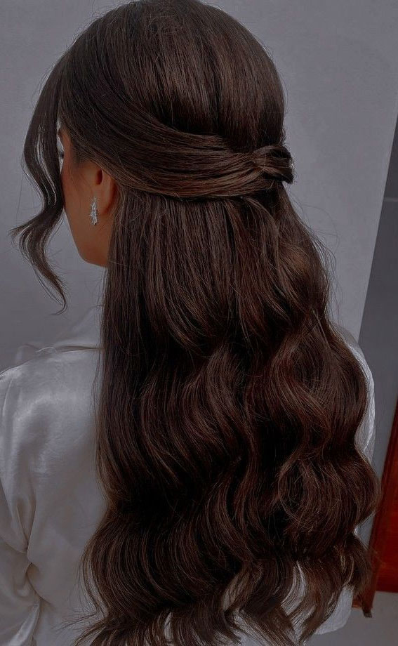 Prom Hairstyles for a Night to Remember : Brunette Sleek Half Up Long Hair