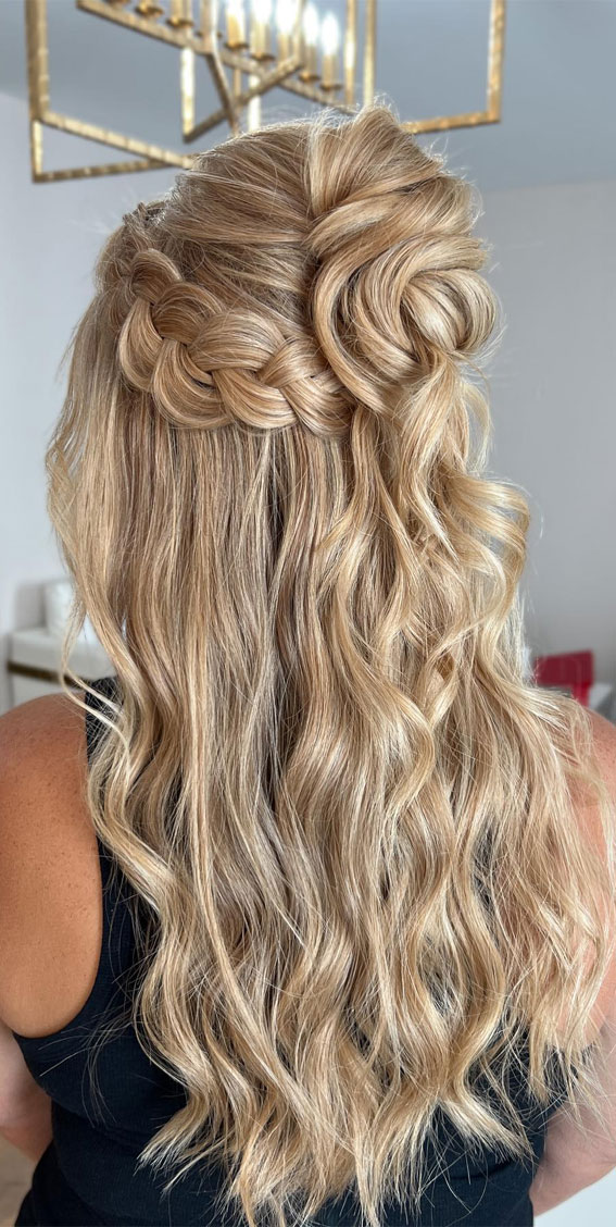 Prom Hairstyles for a Night to Remember : Chunky Braided Midi Bun Half Up