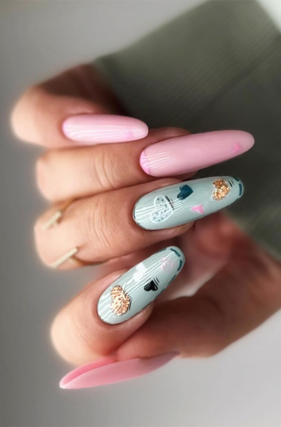 Captivating Valentine’s Day Nail Designs : Chic & Playful Green & Pink Nails