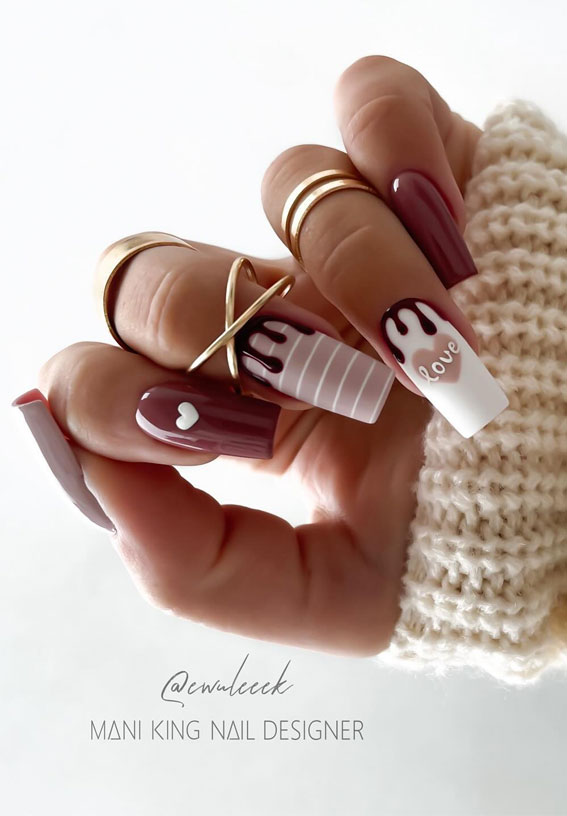 Captivating Valentine’s Day Nail Designs : Delight Chocolate Drip Love Heart Nails