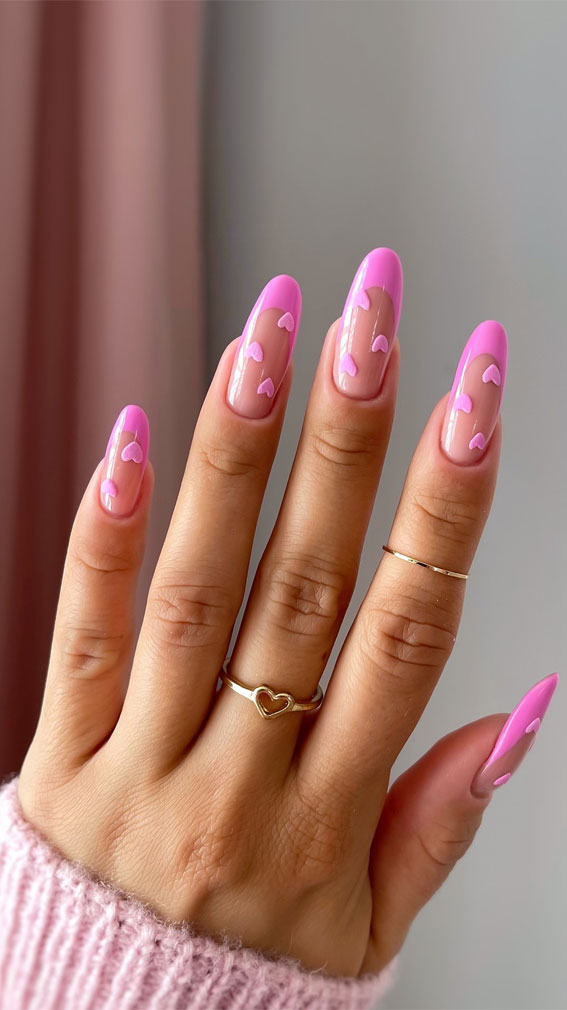 Captivating Valentine’s Day Nail Designs : Love Heart Barbie Pink French Manicure