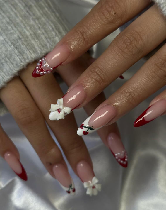 Captivating Valentine’s Day Nail Designs : Pink and Red Tip Nails Aesthetic