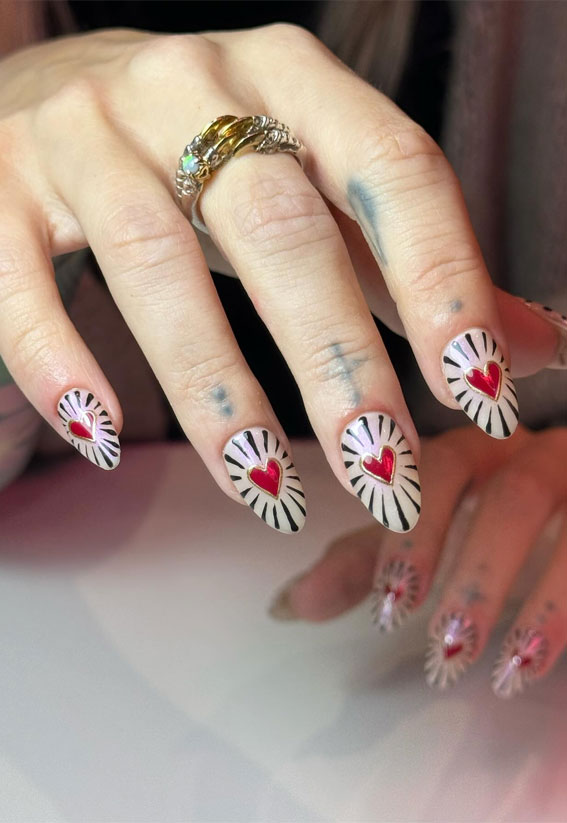 Love-inspired nail aesthetics, Valentine's day nails, love heart nails, pink nails, pink and red nail, Valentine's day French Nails, Valentine's day simple nails, date night manicure, red nails, Valentines nails, simple nails, Valentines French manicure