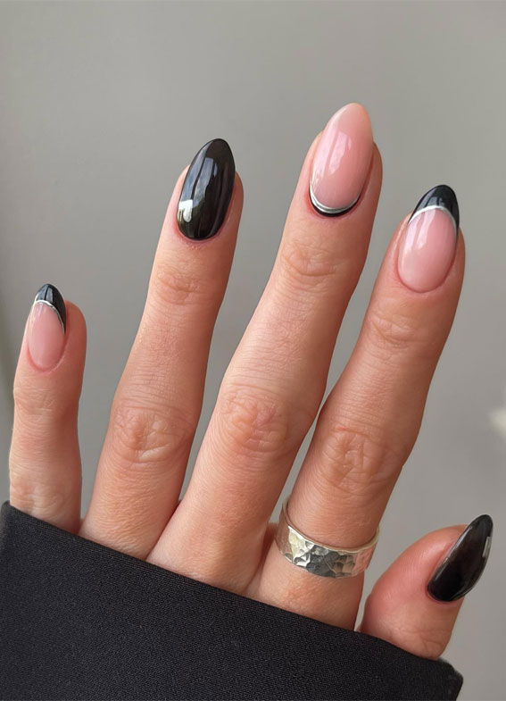 Captivating Valentine’s Day Nail Designs : Monochrome Double French Nails